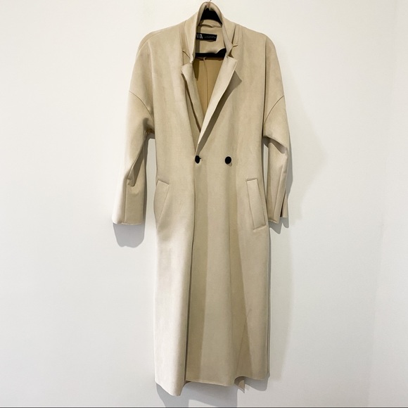 ZARA Faux Tan Suede Trench Coat size Small - Picture 10 of 15